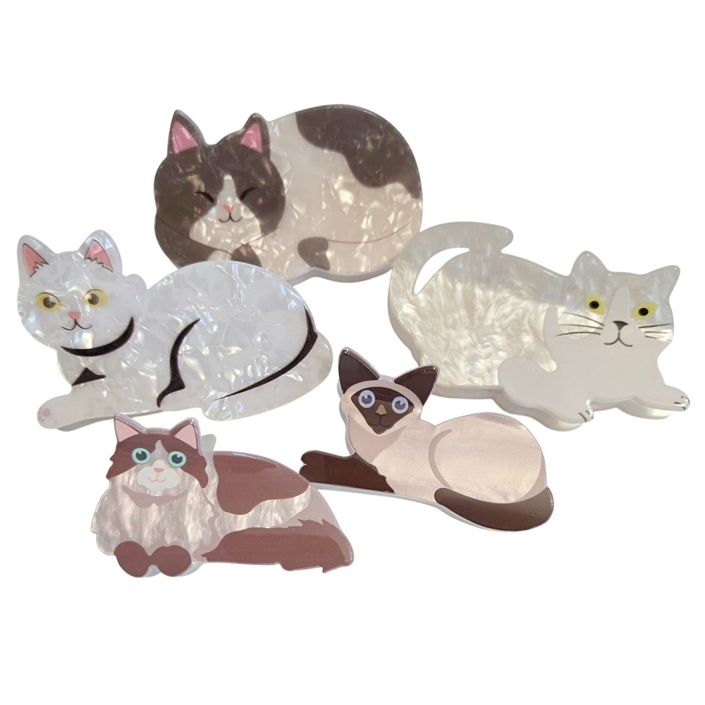 5pc Cat Hair Claw Clip Set Cellulose Acetate Marble Feline Hair Accessories New